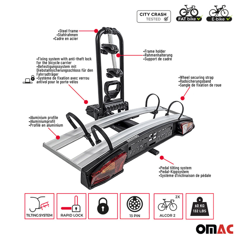 Portabiciclette gancio traino E Bike 2 bici