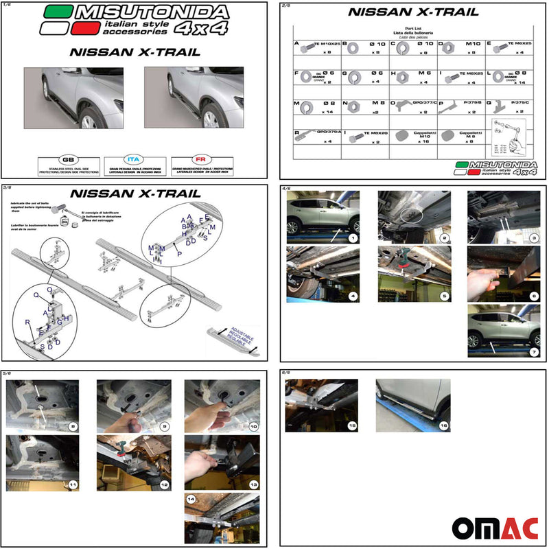 Minigonne laterali in acciaio inossidabile per Nissan X-Trail 2015-2017 Argento