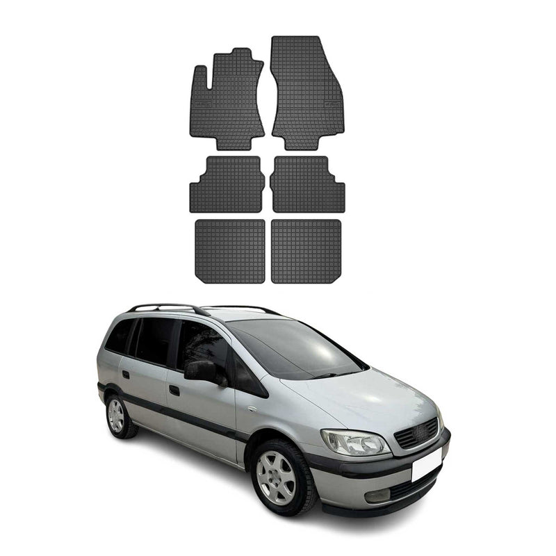 Tappetini in gomma OMAC per Opel Zafira 1999-2005, tappetini auto in gomma neri, 6 pezzi