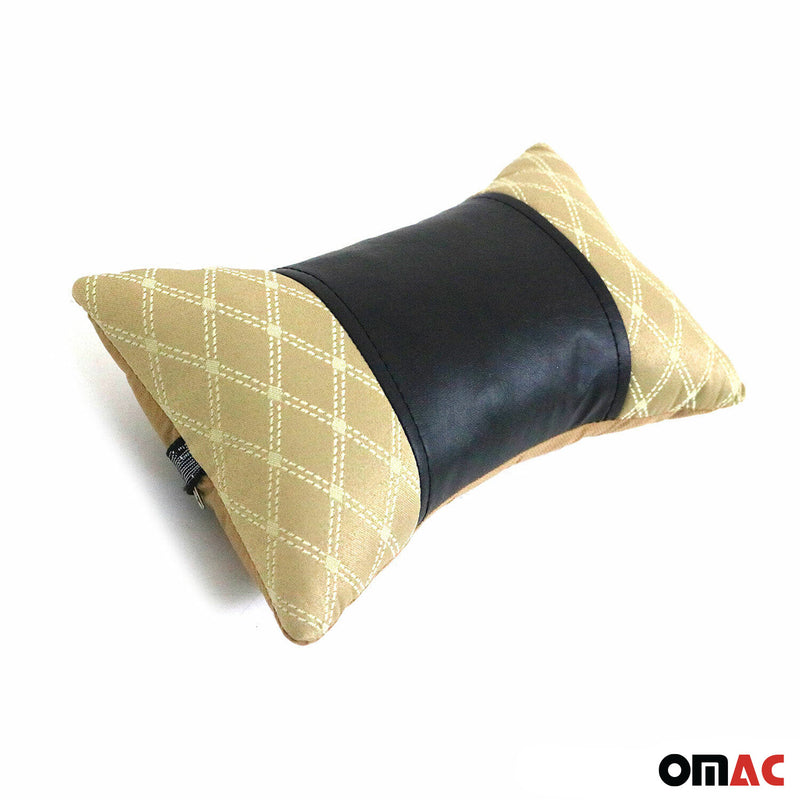 Cuscino poggiatesta auto supporto collo tessuto e pelle beige nero 8x30 cm