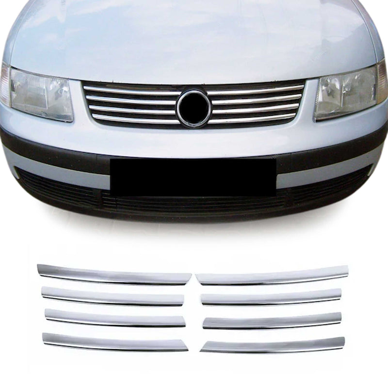 Strisce per griglia radiatore per VW Passat 2000-2005 in acciaio inox argento, 8 pezzi