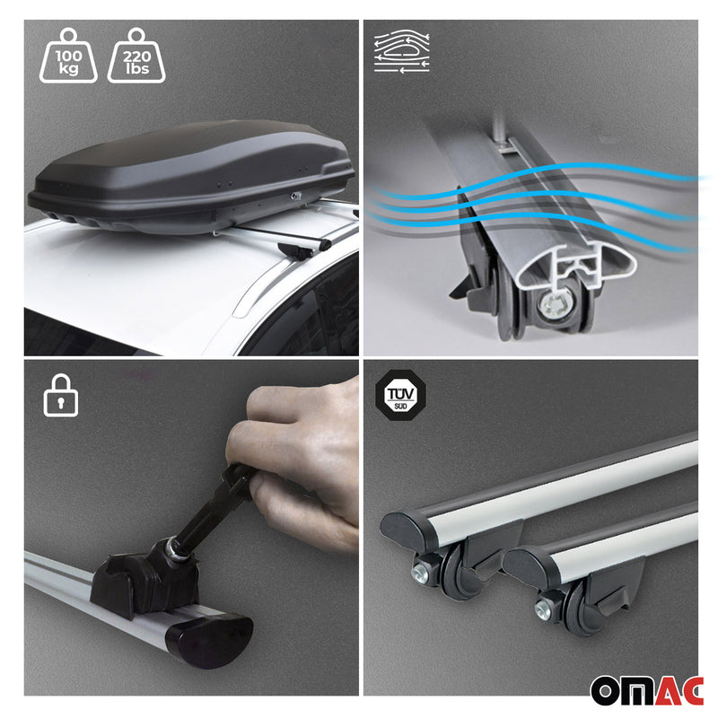 Portapacchi da tetto per Lexus UX 2018-2025, portapacchi con railing, 100 kg, alluminio, argento 