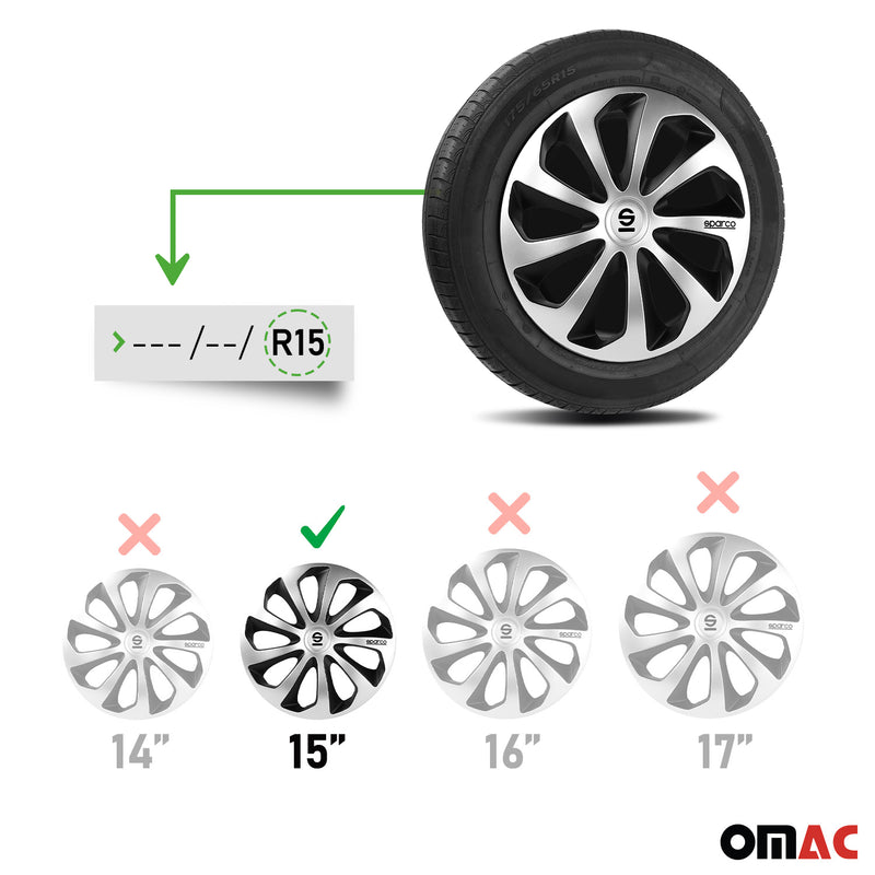 Coprimozzi Sparco 15 pollici Sicilia Argento Nero 4 pezzi