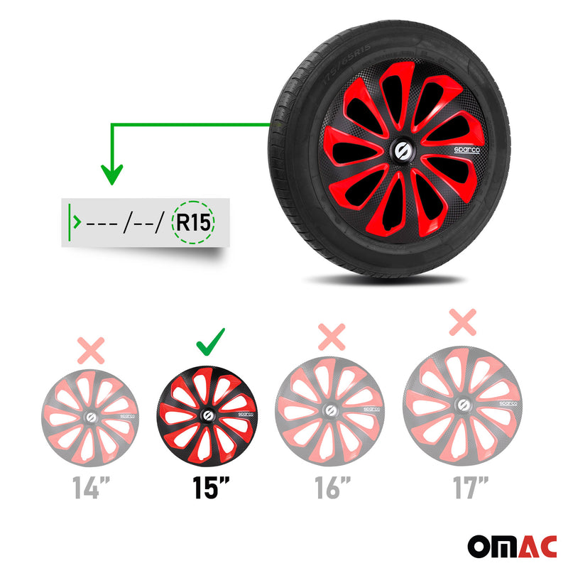 Coprimozzi Sparco 15 pollici Sicilia Nero Rosso Carbonio 4 pezzi