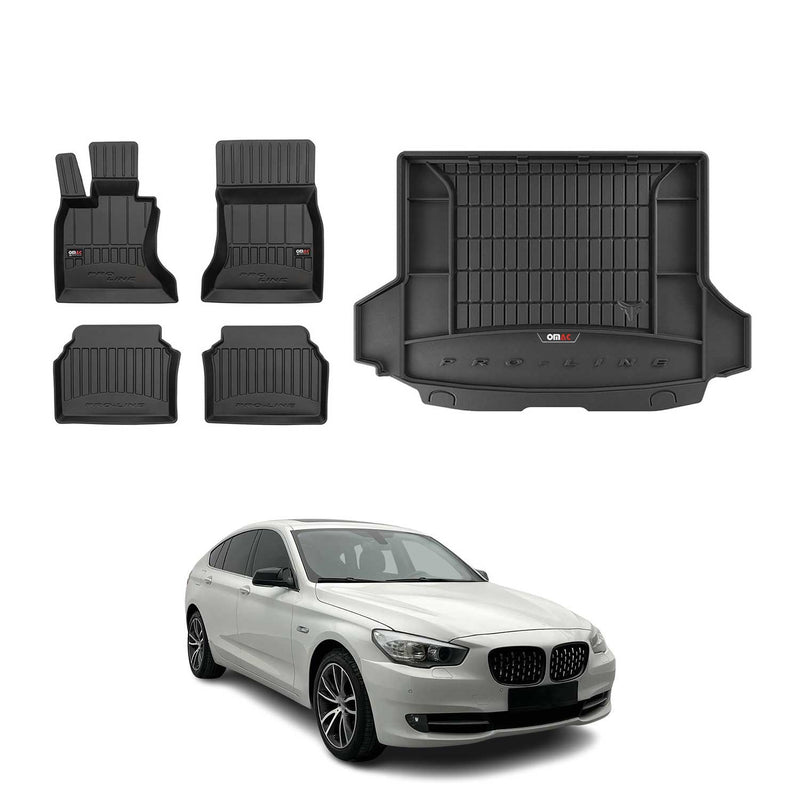 Set di tappetini e vaschetta per bagagliaio OMAC per BMW Serie 5 F07 2009-2017 in gomma nera 5 pezzi