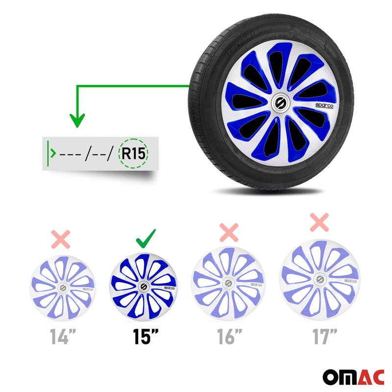 Coprimozzi Sparco 15 pollici Sicilia Argento Blu Carbonio 4 pezzi
