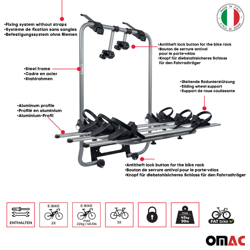 Portabiciclette posteriore E Bike 3 bici VW Caddy