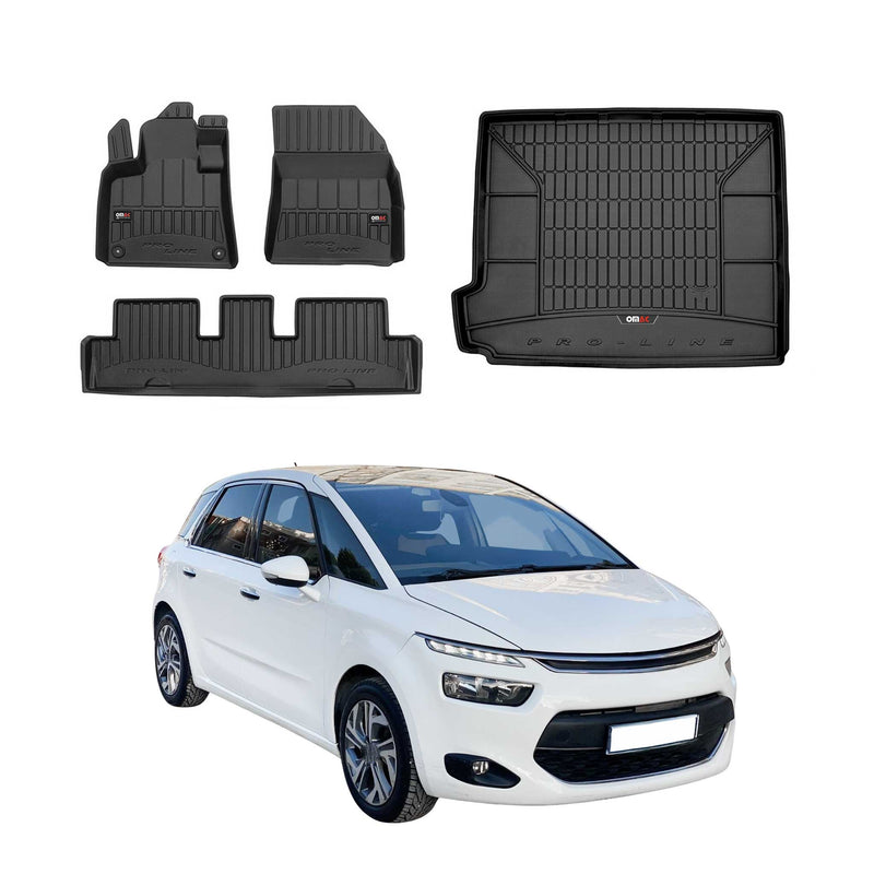 Set di tappetini e vaschetta per bagagliaio OMAC per Citroen C4 Picasso 2013-2019 in gomma 4 pezzi
