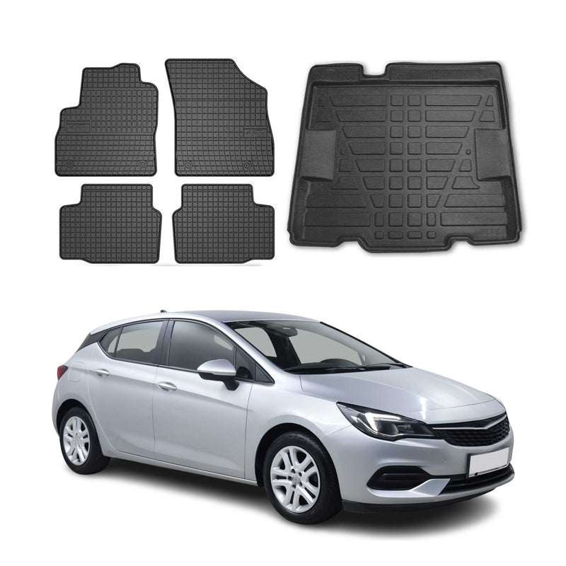 Set tappetini e vaschetta per bagagliaio per Opel Astra K 2019-2025 Inferiore in gomma TPE 5x