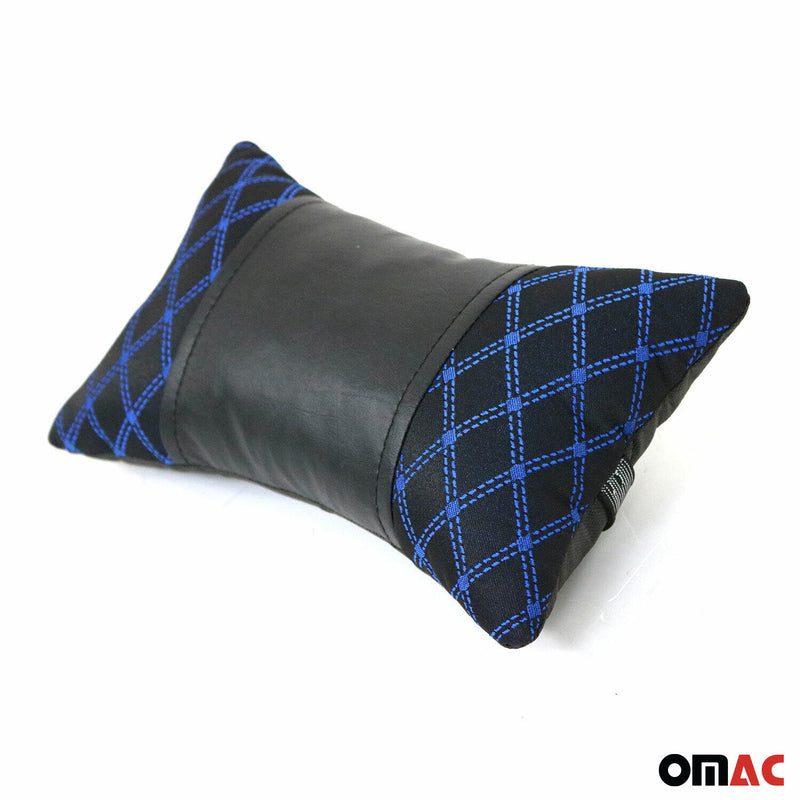 Cuscino poggiatesta auto supporto collo tessuto e pelle blu nero 8x30 cm