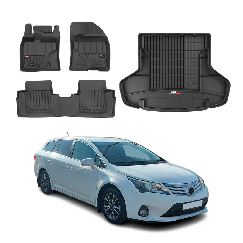 Set di tappetini e vaschetta per bagagliaio OMAC per Toyota Avensis 2009-2018 in gomma 4 pezzi