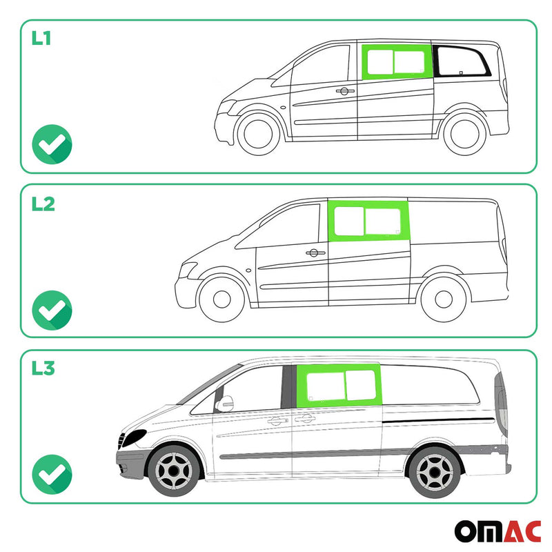 Finestrino laterale scorrevole per Mercedes Vito W639 2003-14 anteriore sinistro L1 L2 L3