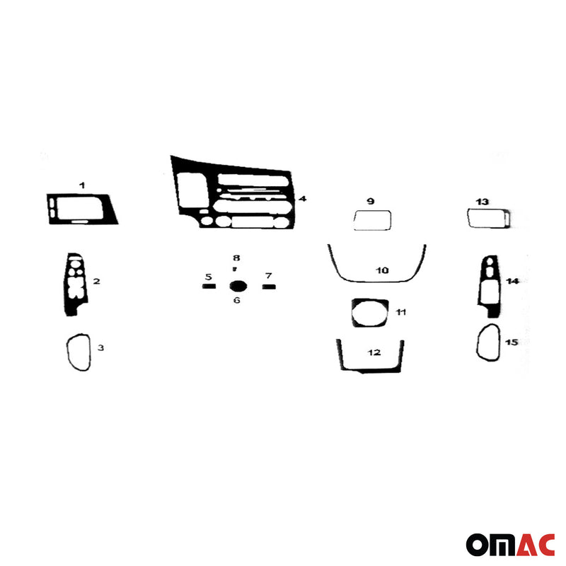 Decorazione interna abitacolo per Honda Civic 2005-2011 effetto alluminio 15 pezzi 
