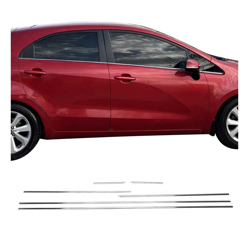 Strisce decorative per finestrini per Kia Rio hatchback e berlina in acciaio inox cromato, 6 pezzi
