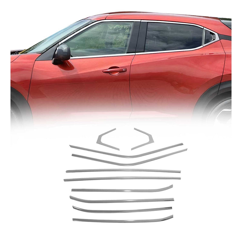 Strisce decorative per finestrini per Nissan Juke 2021-2025 in acciaio inox cromato, 10 pezzi