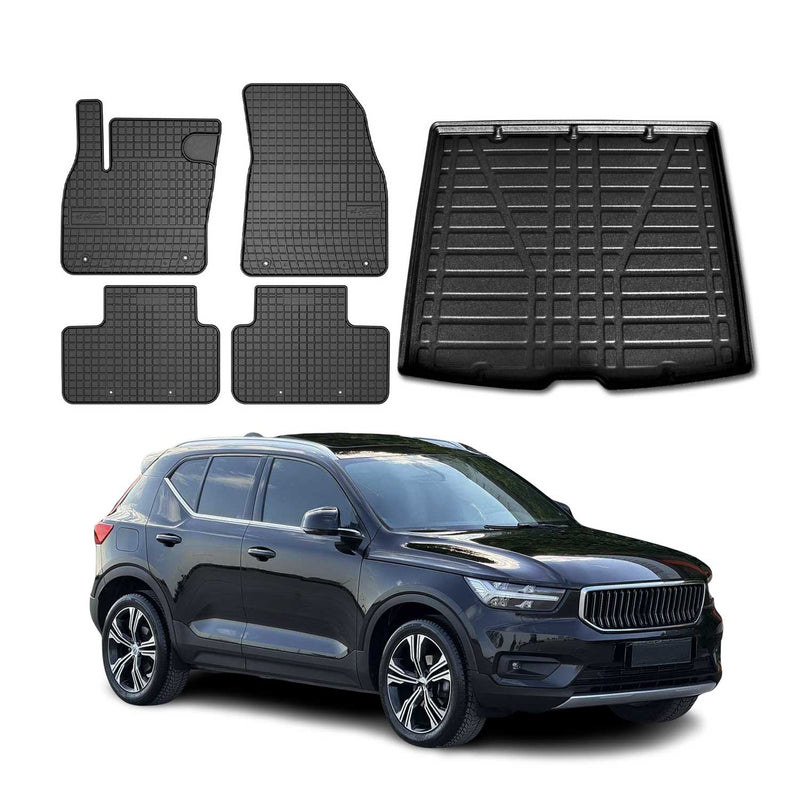 Set di tappetini e vaschetta per bagagliaio per Volvo XC40 2018-2025 in gomma TPE nera 5 pezzi