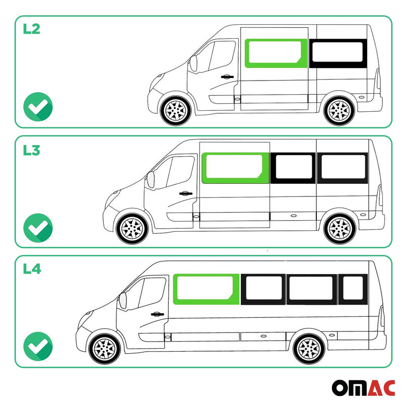 Vetro di sicurezza per finestrino laterale per Opel Movano 2010-2025 Sinistro L2 L3 L4 H2