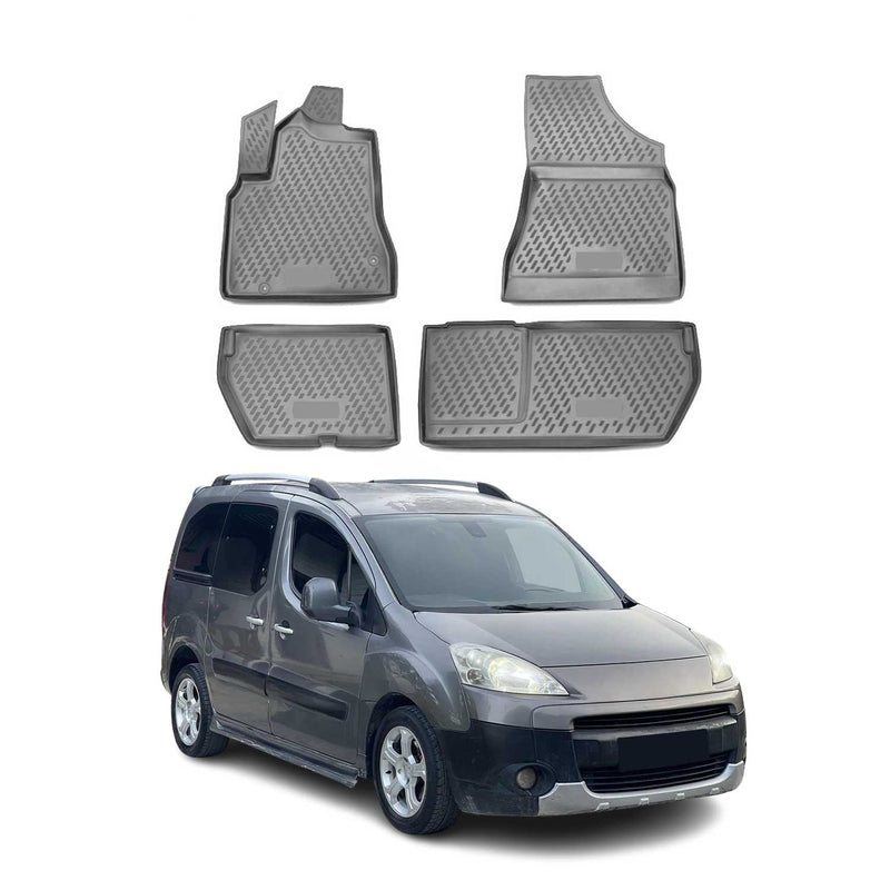 Tappetini Peugeot Partner 2008-2018 in TPE grigio 4 pezzi 