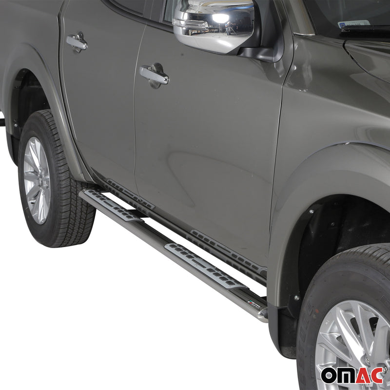 Barre laterali in acciaio per pedane per Mitsubishi L200 Double Cab 2015-2018 Grigio