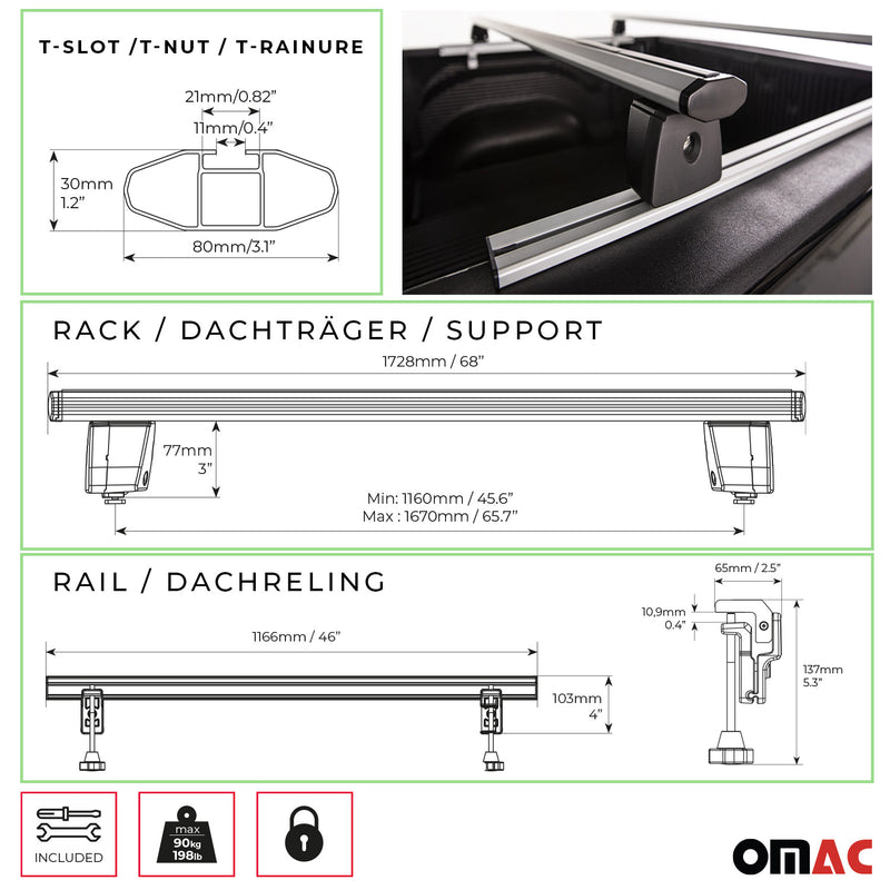 Menabo Dachträger für GMC Canyon Laderaumrollo-Querträger Ladeflächenträger