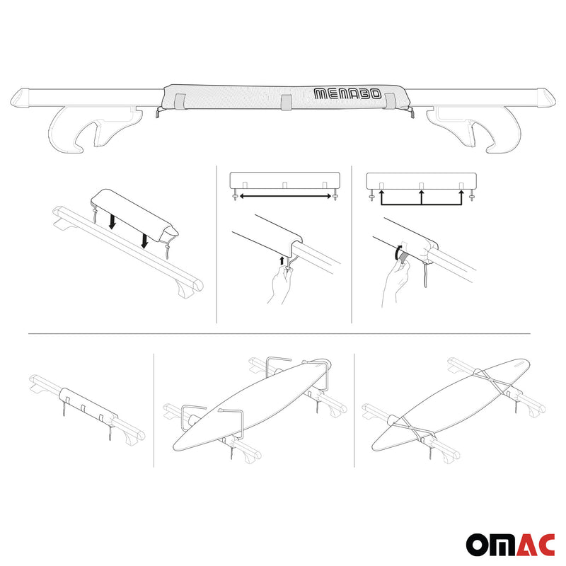 Portatavola da surf Menabo, portapacchi da tetto morbido, supporto per windsurf, kayak e snowboard, 2x