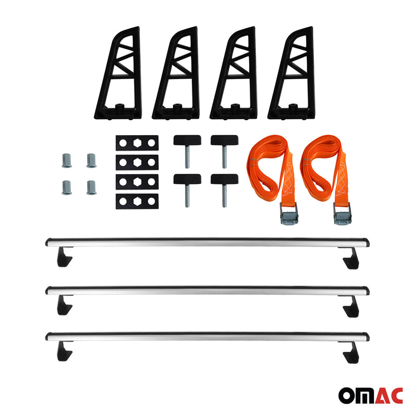 Set di 3 barre portatutto + portascale per Fiat Doblo 2010-2021, fermacarico argento