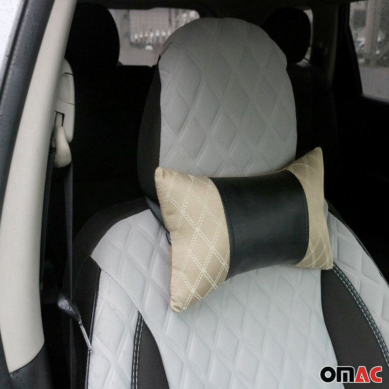 Cuscino poggiatesta auto supporto collo tessuto e pelle beige nero 8x30 cm