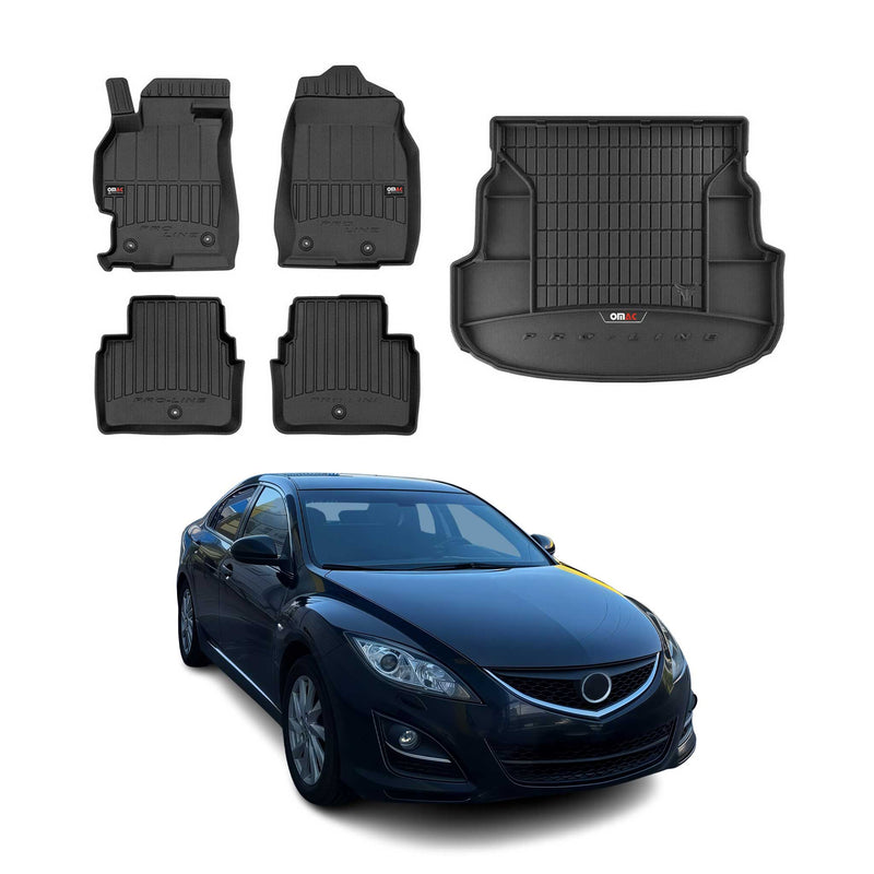 Set di tappetini e vaschetta per bagagliaio OMAC per Mazda 6 GH station wagon 2007-2012 in gomma, 5 pezzi