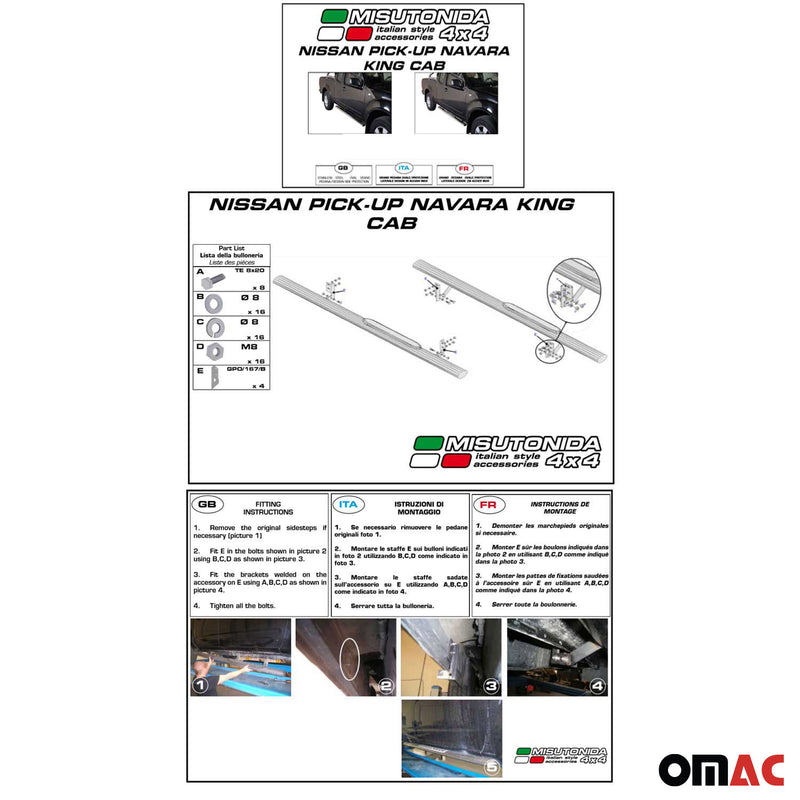 Edelstahl Seitenschweller Schwellerrohre für Nissan Navara D40 2005-2010 Silver