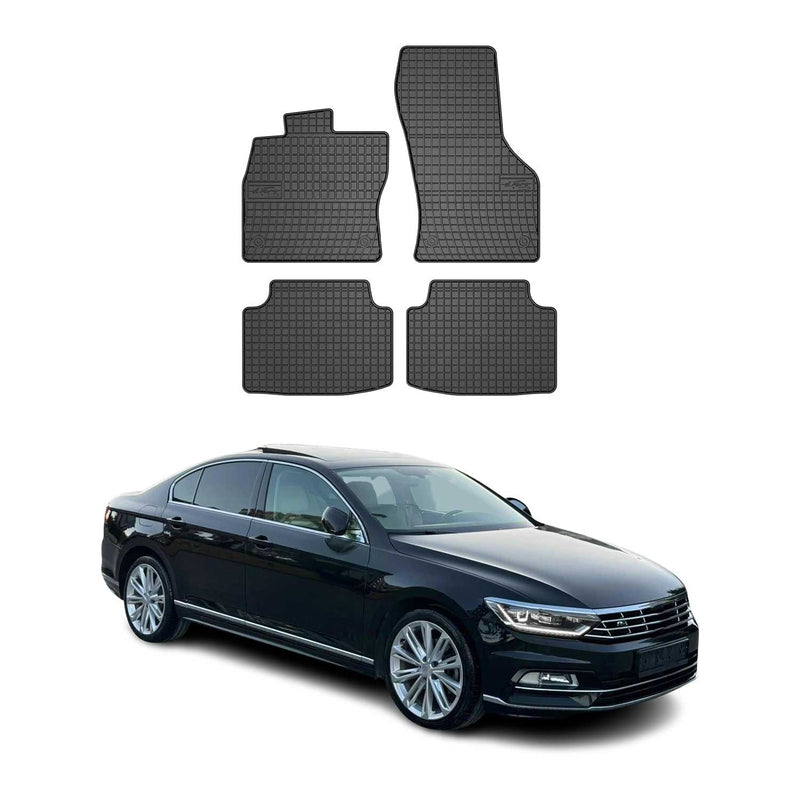 Tappetini in gomma neri per VW Passat B8 2014-2025, 4 pezzi.