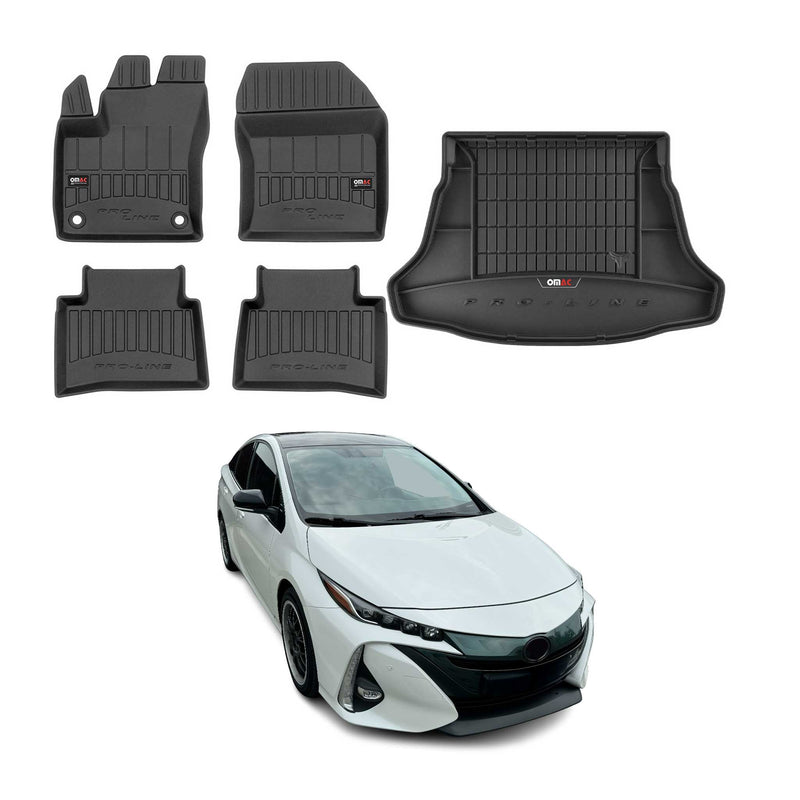 Set di tappetini e vaschetta per bagagliaio OMAC per Toyota Prius 2015-2025 in gomma nera, 5 pezzi