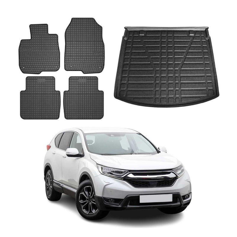 Set di tappetini e vaschetta per bagagliaio per Honda CR-V 2016-2025 in gomma nera TPE 5 pezzi