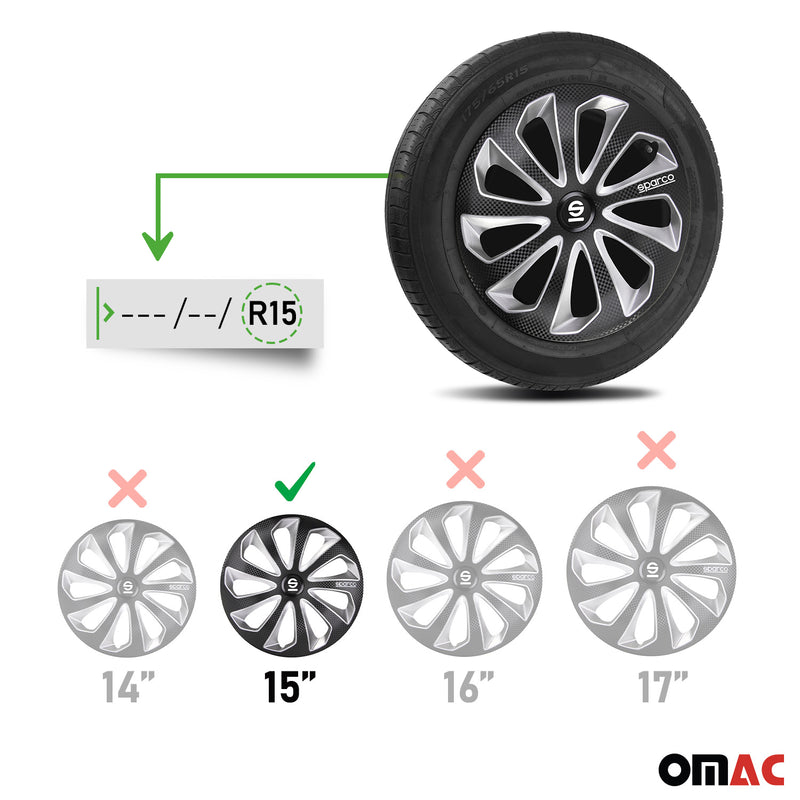 Coprimozzi Sparco 15 pollici Sicilia Nero Carbonio Argento 4 pezzi