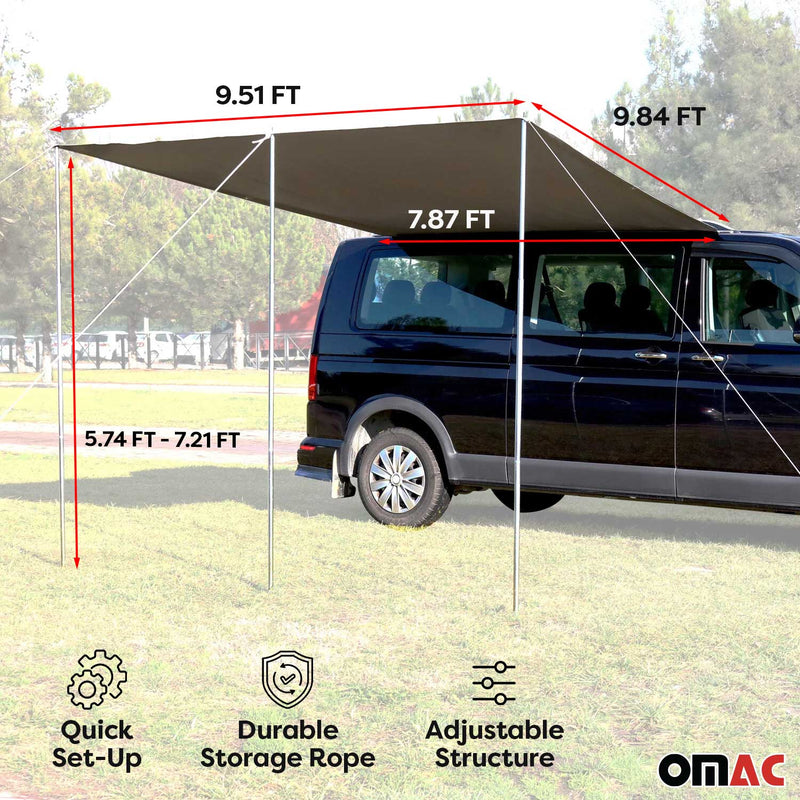Set tendalino parasole con binario per Ford Tourneo Custom 2013-22 L2 Nero