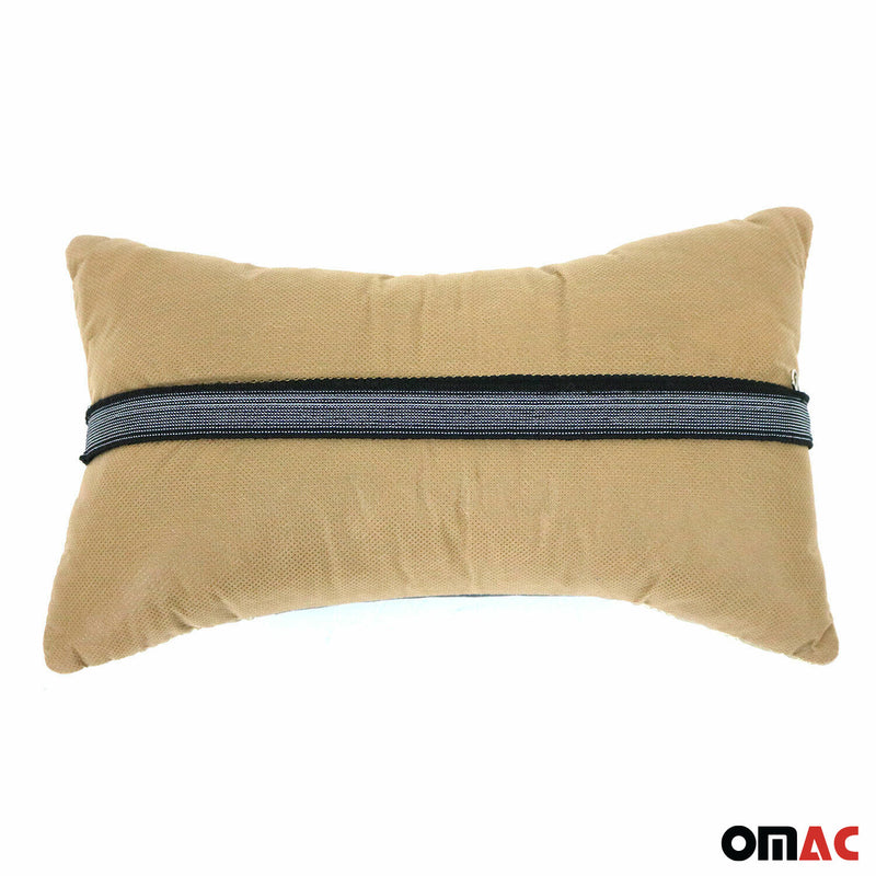 Cuscino poggiatesta auto supporto collo tessuto e pelle beige nero 8x30 cm