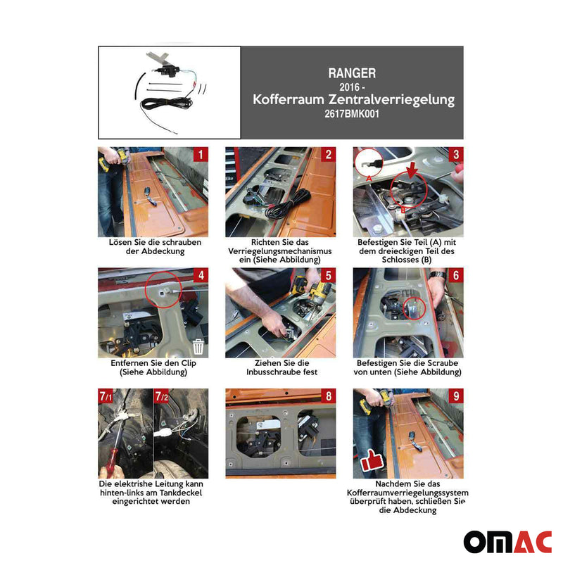 Set di chiusura centralizzata per bagagliaio per Ford Ranger 2015-2023 