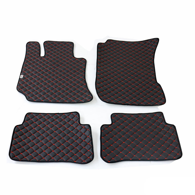 Tappetini in pelle Mercedes Classe E W212 2010-2015, rossi, in similpelle, neri, 4 pezzi