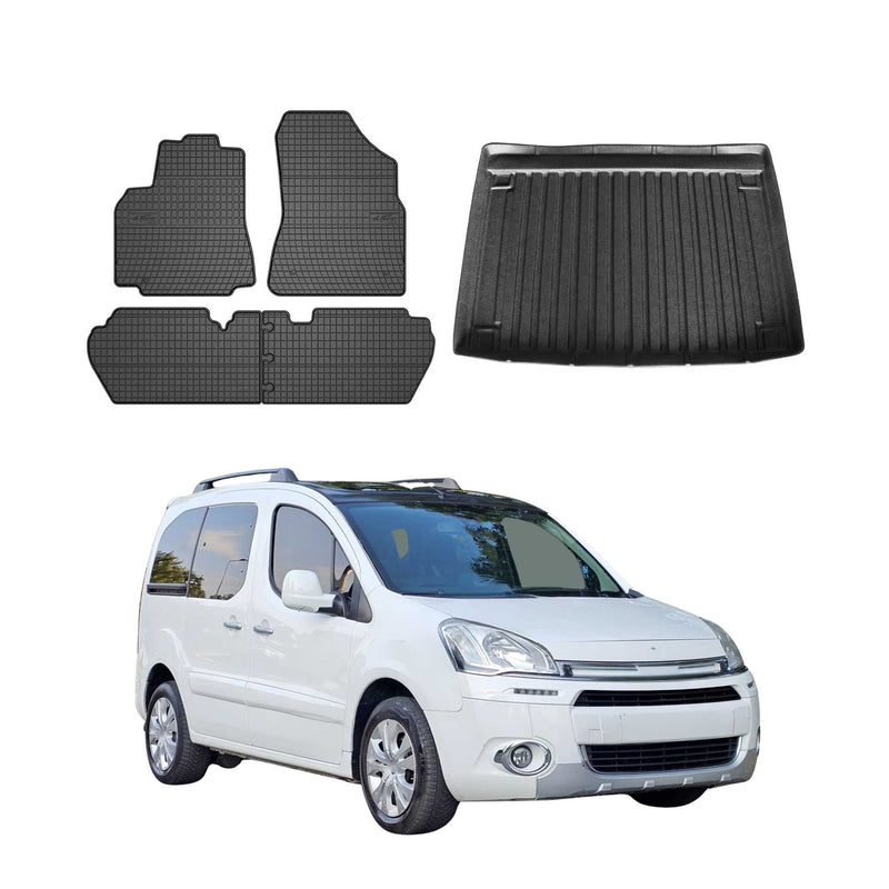 Set tappetini e vaschetta per bagagliaio per Citroen Berlingo 2008-2018 Gomma superiore 5x