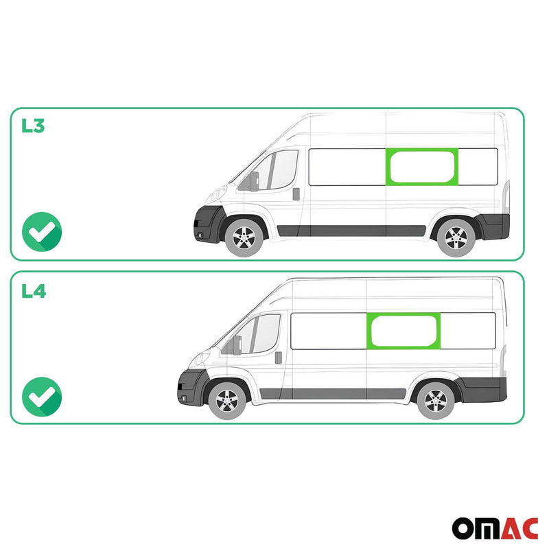 2006-2024 Fiat Ducato Fensterscheibe Mittlere linke Seite L3 L4 Schwarz