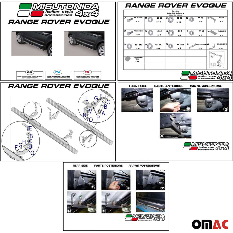 Stahl Seitenschweller Schwellerrohre für Range Rover Evoque 2011-2015 Schwarz