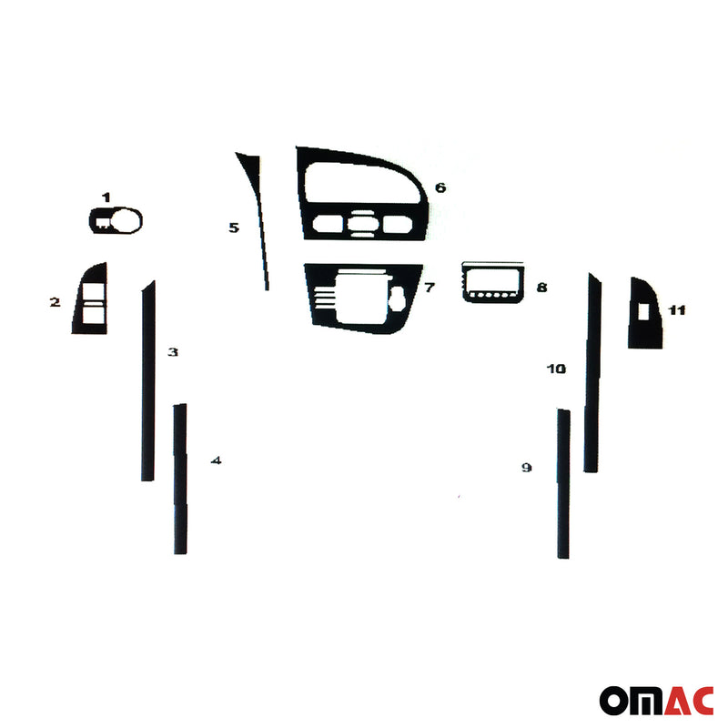 Decorazione interna abitacolo per Seat Leon 2005-2012 look Piano Black 11 pezzi 