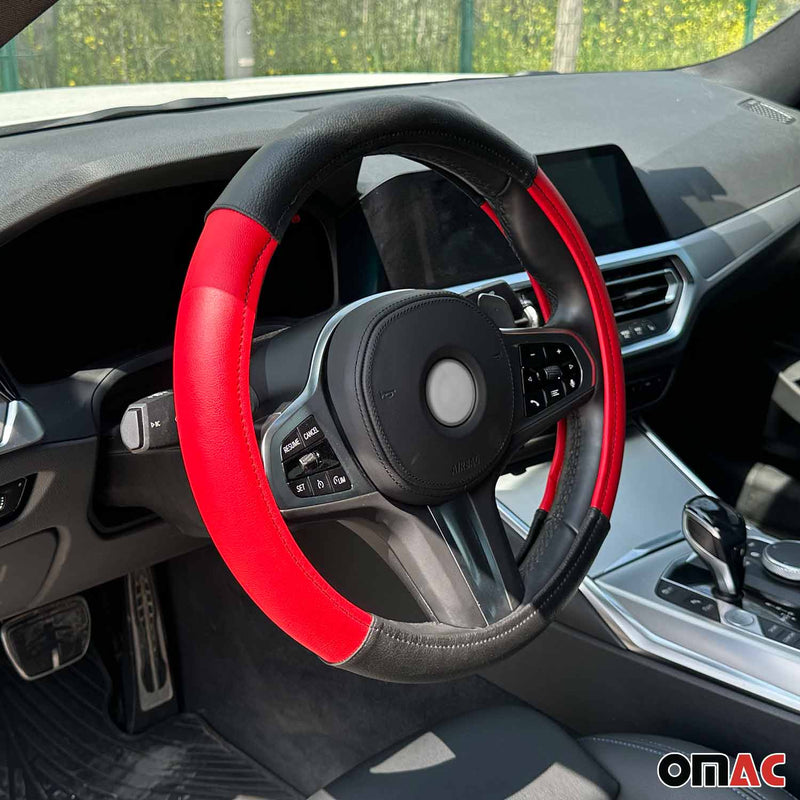 Lenkradbezug Lenkradhülle Lenkradschoner Lenkrad abdeckung Rot Schwarz Ø38-40 cm