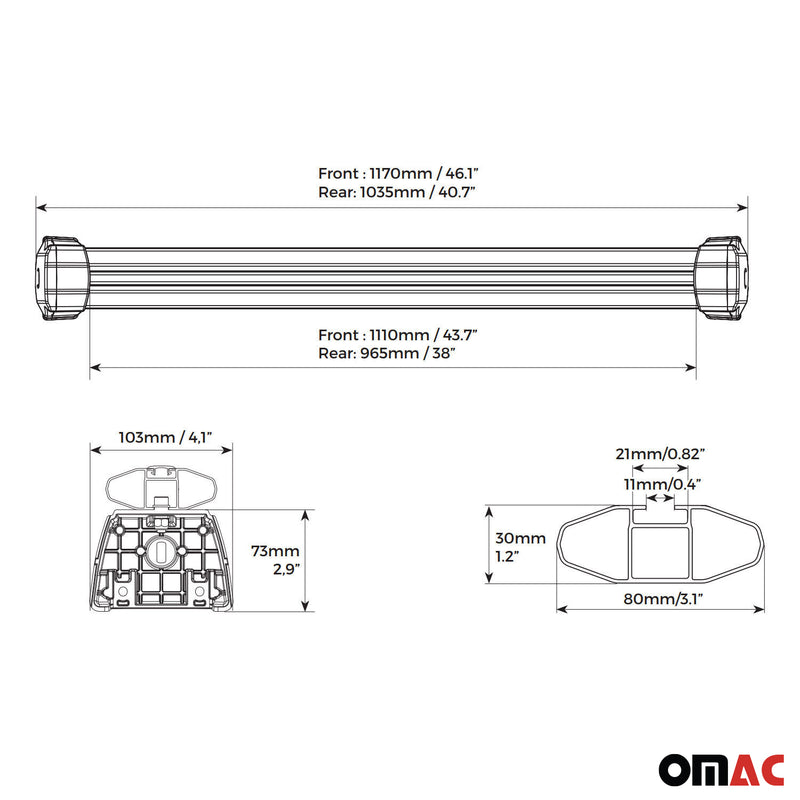 Base portapacchi Menabo per Toyota RAV4 2018-2025, barra trasversale in alluminio grigio