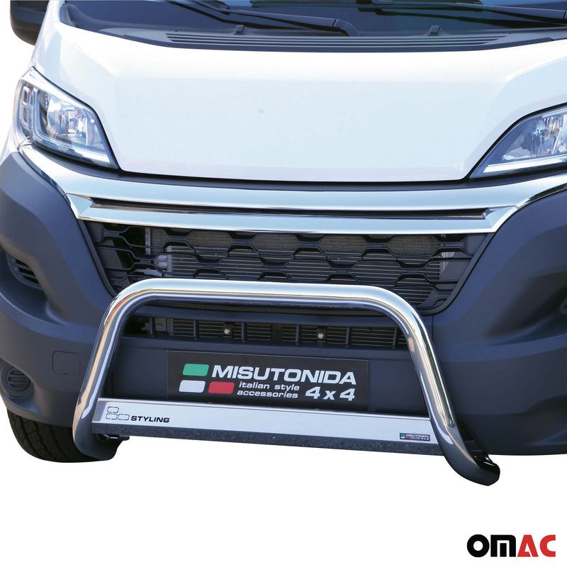Protezione anteriore in acciaio inox per Citroen Jumper 2014-2025 Grigio Ø 63 mm