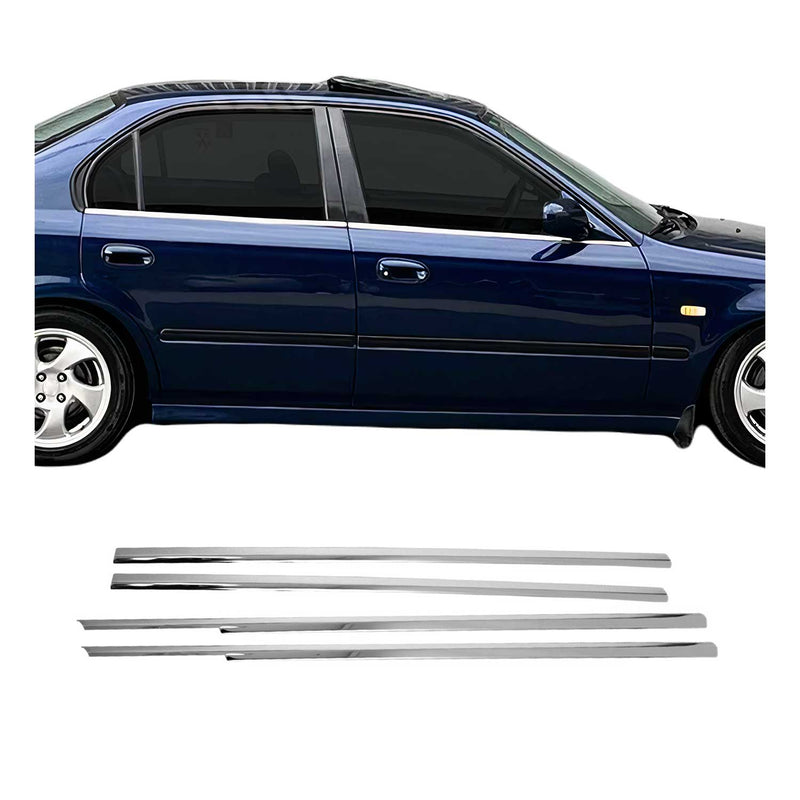 Listelli decorativi per finestrini per Honda Civic 6 berlina 1998-2002 in acciaio inox, 4 pezzi 