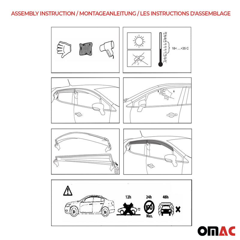 4 deflettori d'aria e deflettori antipioggia per Nissan Qashqai J10 2006-2014 in acrilico scuro