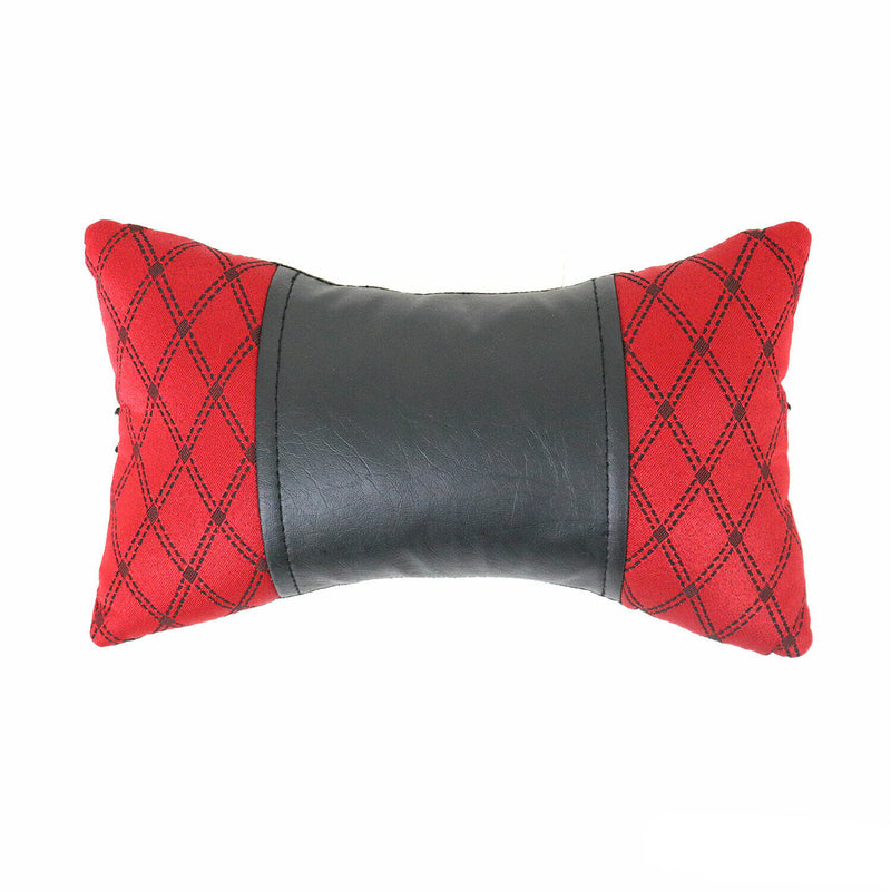 Cuscino poggiatesta per auto, supporto per il collo, tessuto e pelle, rosso nero, 8x30 cm