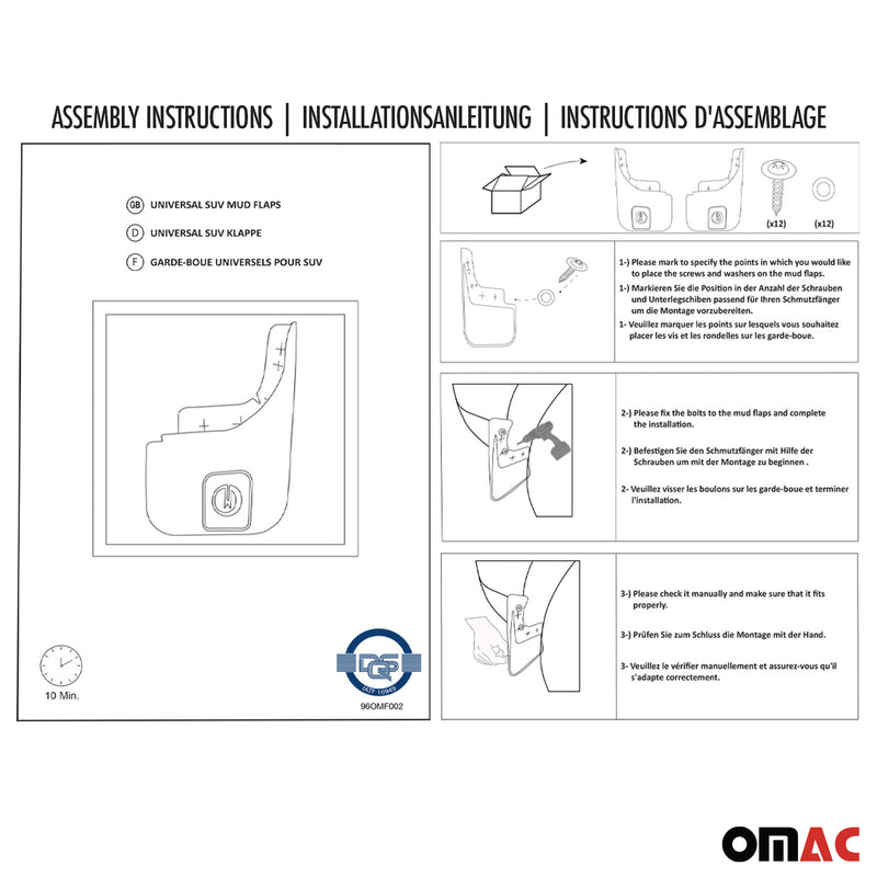 Paraspruzzi per Skoda Yeti 2010-2017 in plastica 4 pezzi