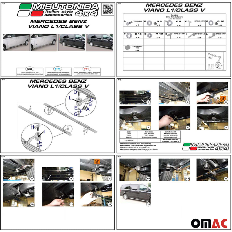 Minigonne laterali in acciaio inox per Mercedes Vito Viano 2010-14 Nero