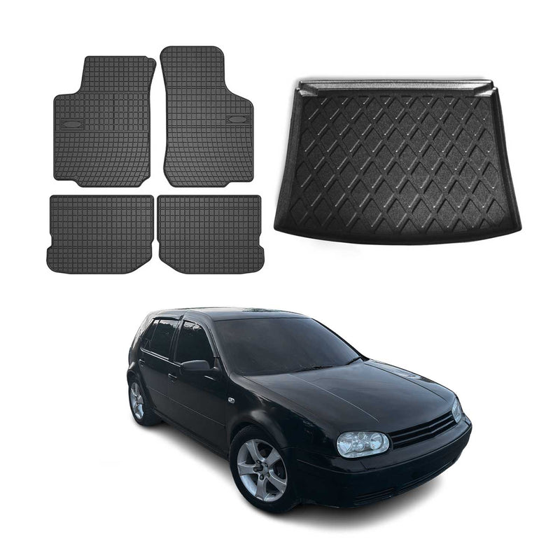 Set di tappetini e vaschetta per bagagliaio per VW Golf 1998-2004 in gomma TPE nera 5 pezzi